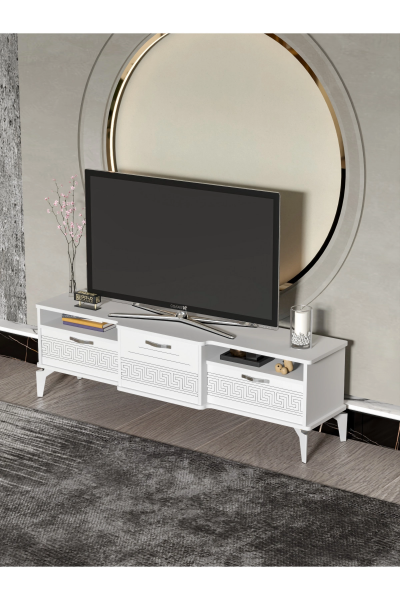 Tv Sehpası Tv Ünitesi 160 Cm Gümüş Beyaz Mistral 5073
