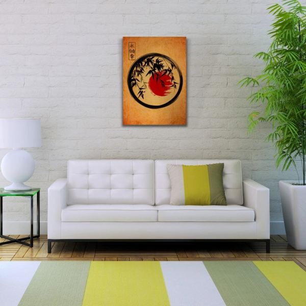 Yaprakların ardında Japonya Bayrağı Poster Kanvas Tablo 50 x 70
