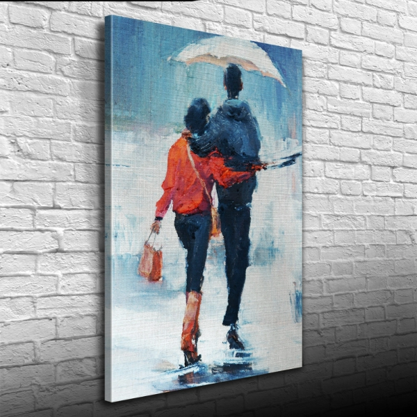 Aynı Şemsiye Altında Sevgililer Yağlıboya Kanvas Tablo 50 x 70