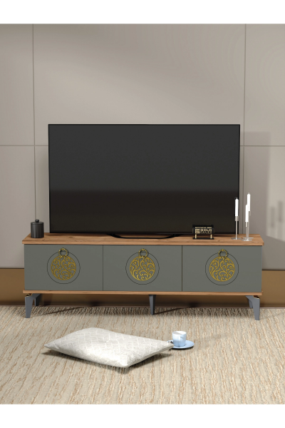 Tv Sehpası Tv Ünitesi Atlantik Çam Antrasit Gold 160 Cm Saraylı 5060