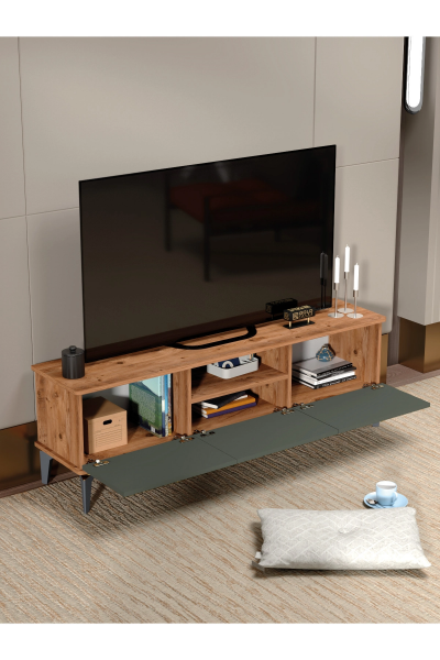 Tv Sehpası Tv Ünitesi Atlantik Çam Antrasit Gold 160 Cm Saraylı 5060