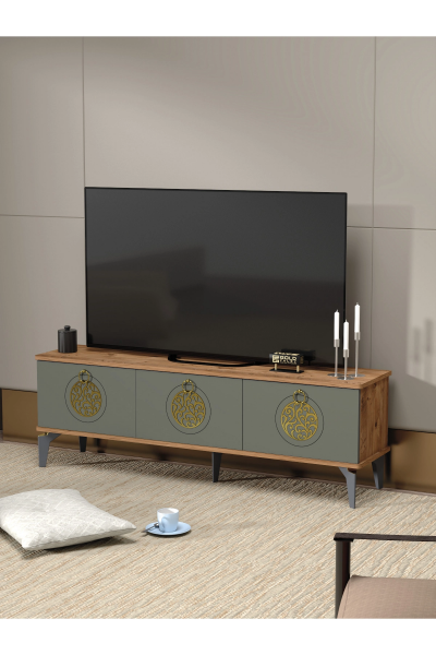 Tv Sehpası Tv Ünitesi Atlantik Çam Antrasit Gold 160 Cm Saraylı 5060