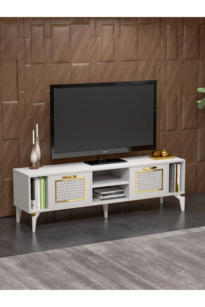 Tv Sehpası Tv Ünitesi Beyaz Gold 160 Cm Linya 5042