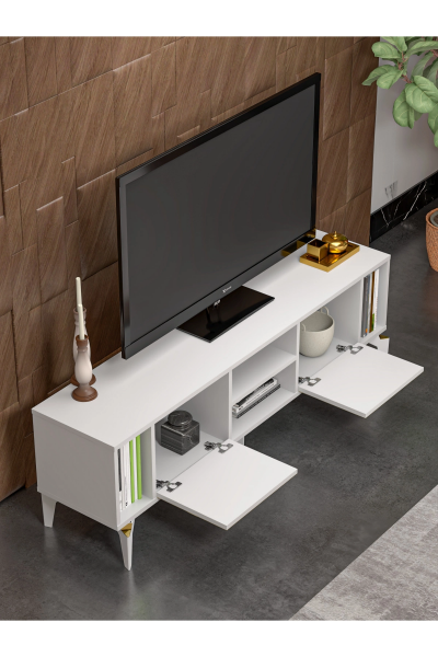 Tv Sehpası Tv Ünitesi Beyaz Gold 160 Cm Linya 5042