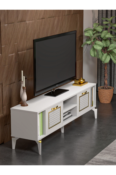 Tv Sehpası Tv Ünitesi Beyaz Gold 160 Cm Linya 5042