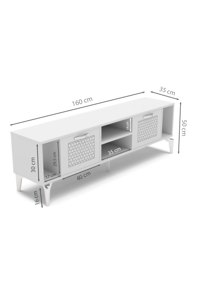 Tv Sehpası Tv Ünitesi Beyaz Gümüş 160 Cm Linya 5043