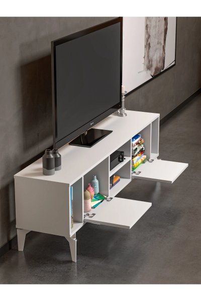 Tv Sehpası Tv Ünitesi Beyaz Gümüş 160 Cm Linya 5043