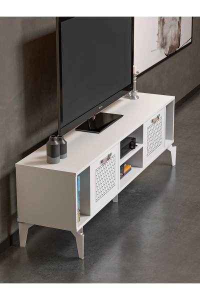 Tv Sehpası Tv Ünitesi Beyaz Gümüş 160 Cm Linya 5043