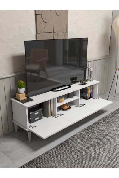Tv Sehpası Tv Ünitesi Beyaz Gümüş 160 Cm Saraylı 5063
