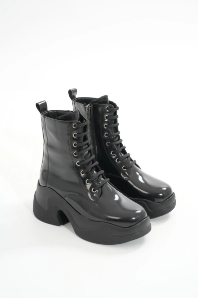 FZ-2550 Siyah Rugan Yüksek Tabanlı Bağcıklı Fermuarlı Günlük Kadın Bot