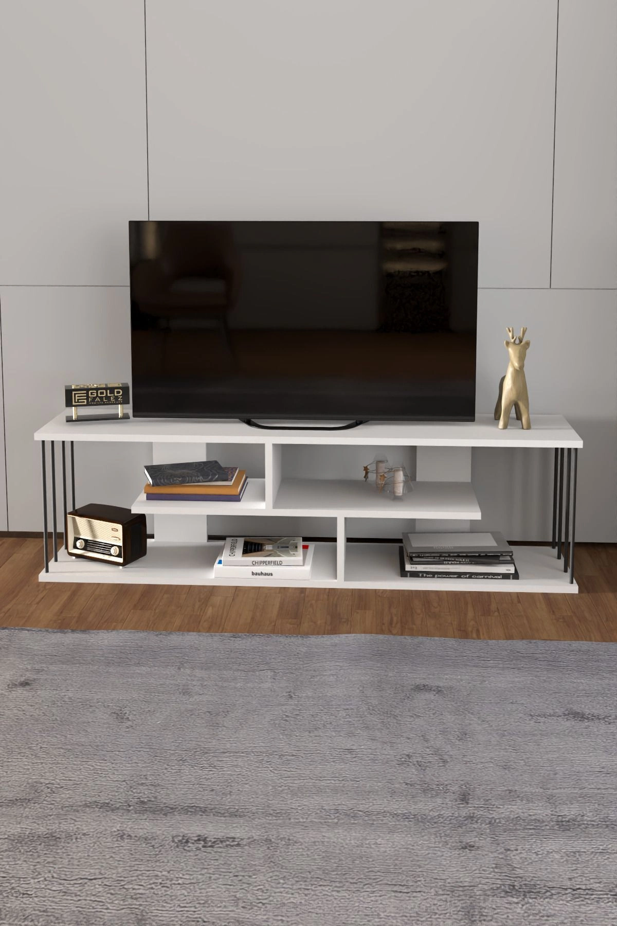 Tv Sehpası Tv Ünitesi Raflı 140 Cm Gzd Beyaz