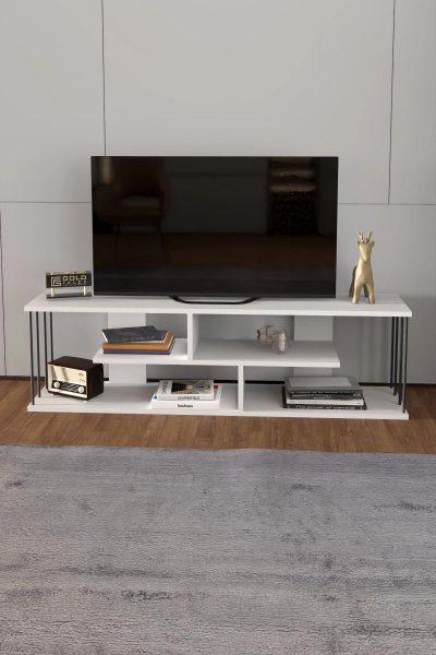 Tv Sehpası Tv Ünitesi Raflı 140 Cm Gzd Beyaz