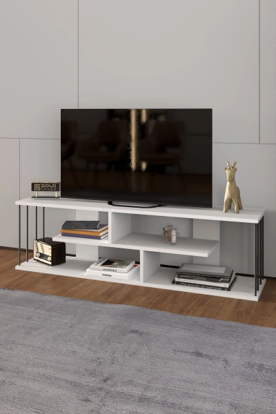 Tv Sehpası Tv Ünitesi Raflı 140 Cm Gzd Beyaz