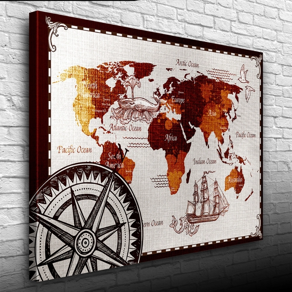 Tarihi Dünya Haritası Kanvas Tablo 50 x 70