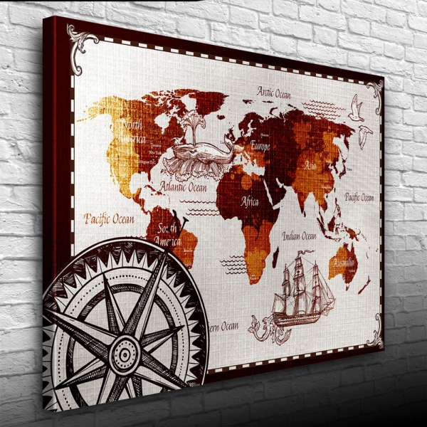 Tarihi Dünya Haritası Kanvas Tablo 50 x 70