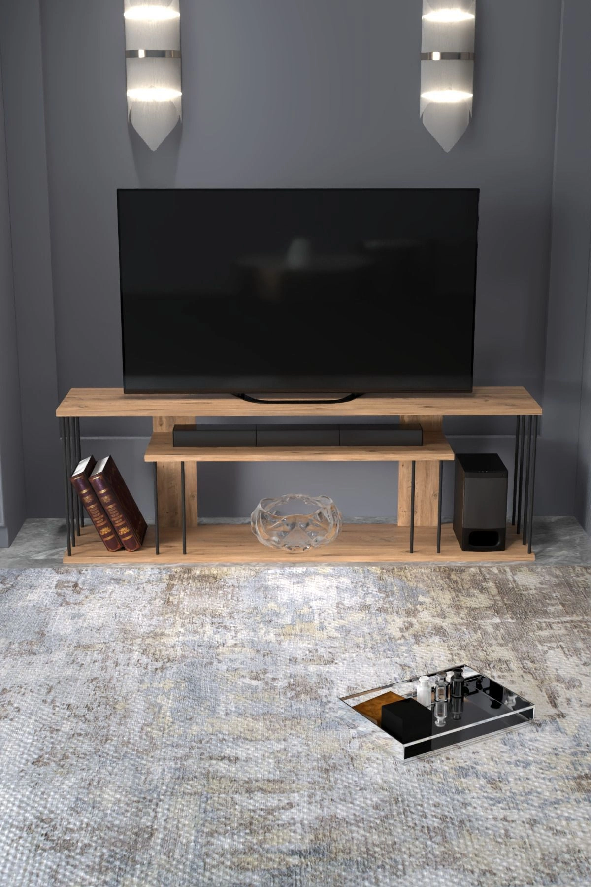 Tv Sehpası Tv Ünitesi Raflı 140 Cm Gzd Plus Atlantik Çam
