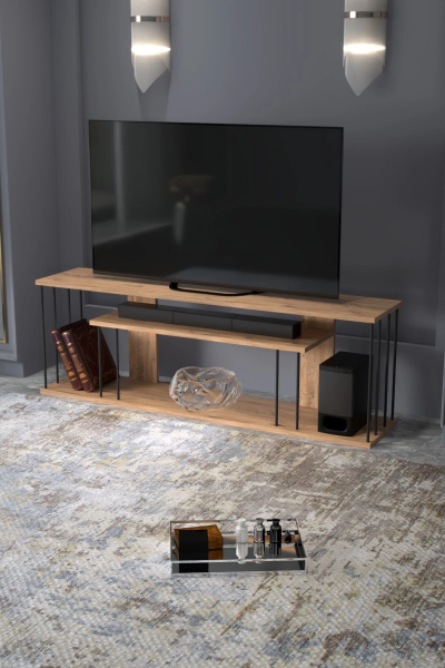 Tv Sehpası Tv Ünitesi Raflı 140 Cm Gzd Plus Atlantik Çam