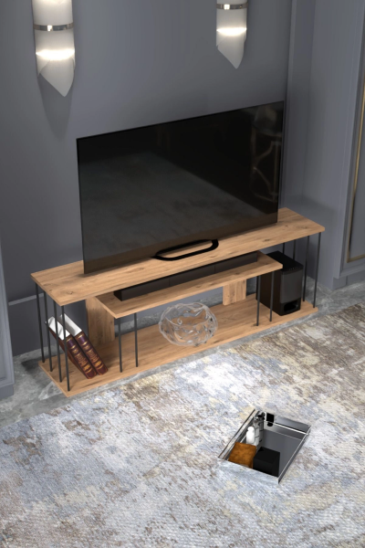 Tv Sehpası Tv Ünitesi Raflı 140 Cm Gzd Plus Atlantik Çam