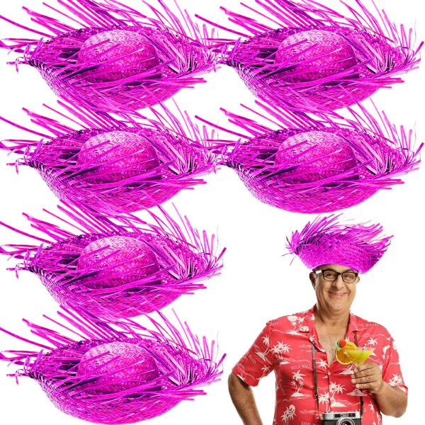 Tropikal Parti Fuşya Hasır Hawaii Şapkası