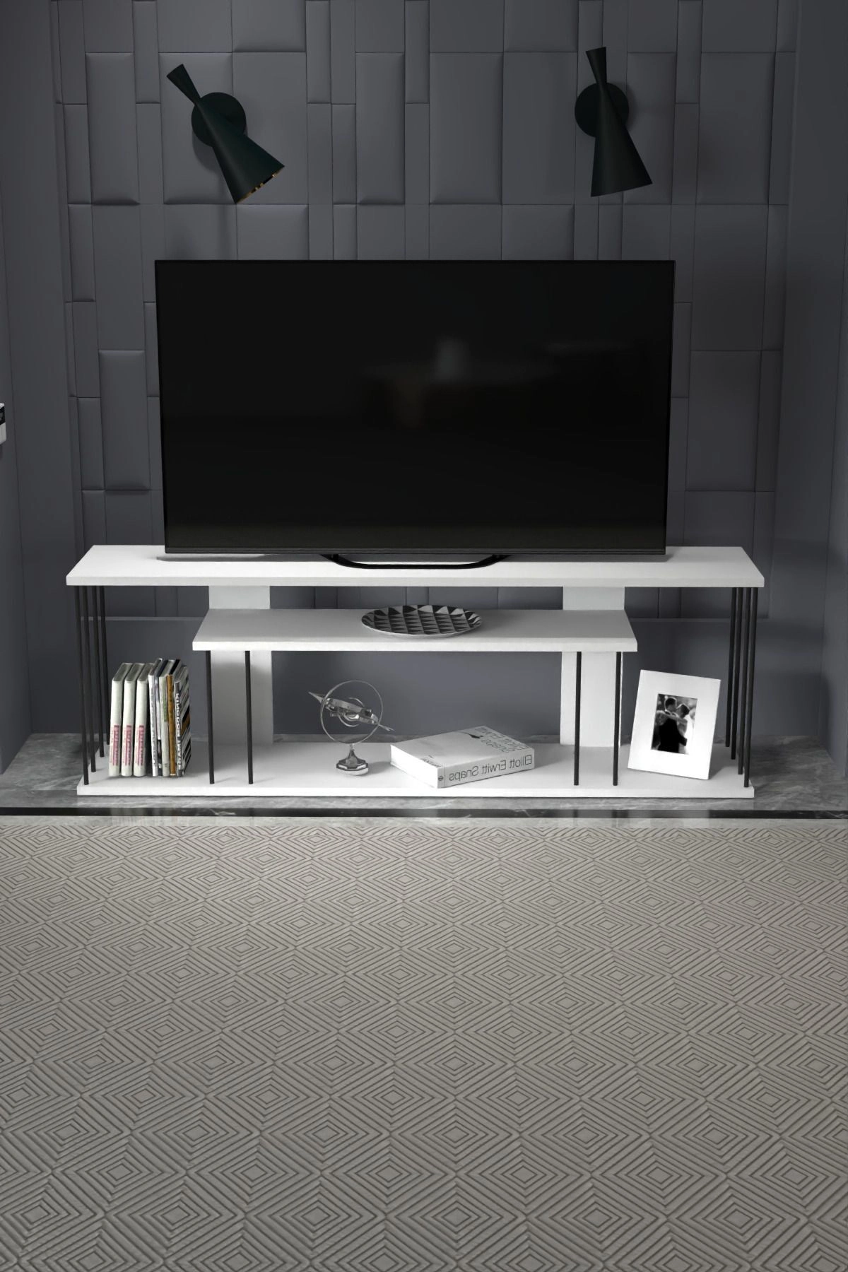 Tv Sehpası Tv Ünitesi Raflı 140 Cm Gzd Plus Beyaz