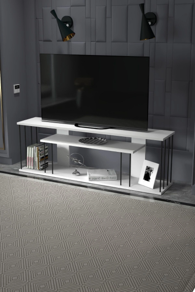 Tv Sehpası Tv Ünitesi Raflı 140 Cm Gzd Plus Beyaz