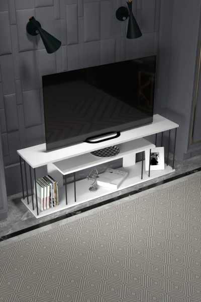 Tv Sehpası Tv Ünitesi Raflı 140 Cm Gzd Plus Beyaz