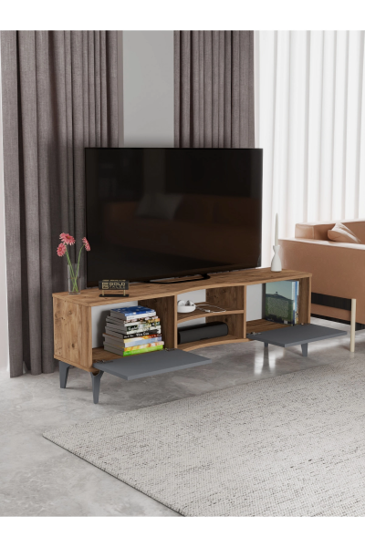 Tv Sehpası Tv Ünitesi Vera Atlantik Çam Antrasit Çizgili 5051