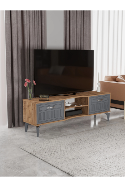 Tv Sehpası Tv Ünitesi Vera Atlantik Çam Antrasit Çizgili 5051