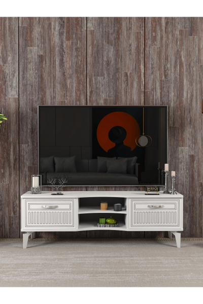 Tv Sehpası Tv Ünitesi Vera Beyaz Çizgili 5053