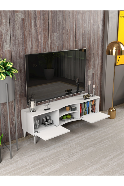 Tv Sehpası Tv Ünitesi Vera Beyaz Çizgili 5053