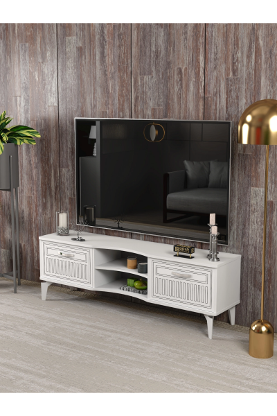Tv Sehpası Tv Ünitesi Vera Beyaz Çizgili 5053