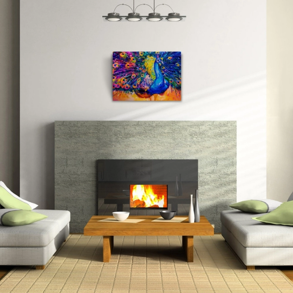 Mavi Renkli Tavus Kuşu Yağlıboya Kanvas Tablo 50 x 70