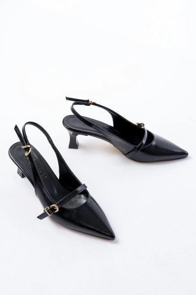 H-470 Siyah Rugan Baret Tokalı Arkası Açık Günlük Kadın Sandalet