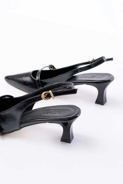 H-470 Siyah Rugan Baret Tokalı Arkası Açık Günlük Kadın Sandalet