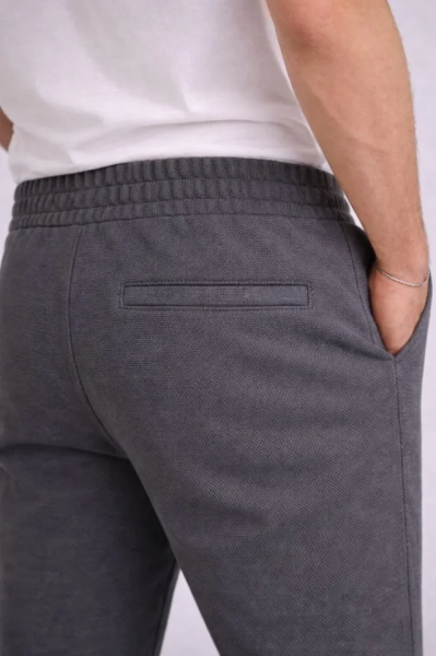 Erkek Diagonel Mikro Dokulu Duble Paça Cepli Pantolon Bağcıklı Bel, Modern Kesim - Füme