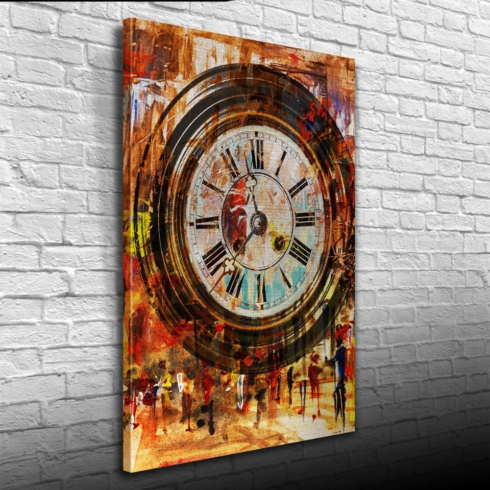 Duvar Saati , Pastel Renklerde Kanvas Tablo 50 x 70