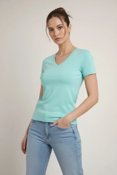 3lü V Yaka Tişört – Kısa Kollu Yazlık Slim Fit Body - Toz Pembe, Sarı, Turkuvaz