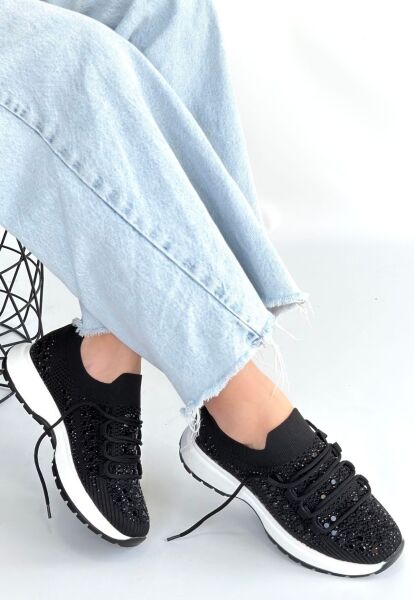 Ceas Siyah Triko Bağcıklı Spor Ayakkabı