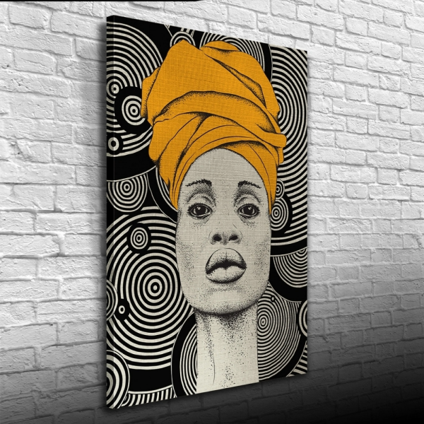 Afrika Yerli Kadın Görseli gri ve siyah Tonlarda Kanvas Tablo 50 x 70