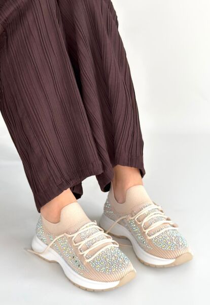 Ceas Bej Triko Bağcıklı Spor Ayakkabı