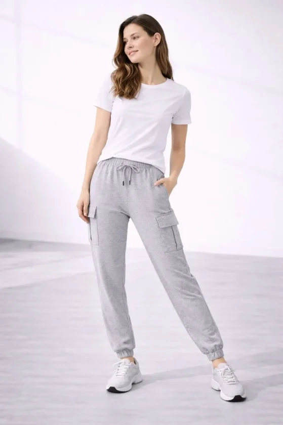 Jogger Eşofman Altı Rahat Kalıp, Kargo Cepli, Lastikli Paça, Günlük Spor Pantolon - Gri
