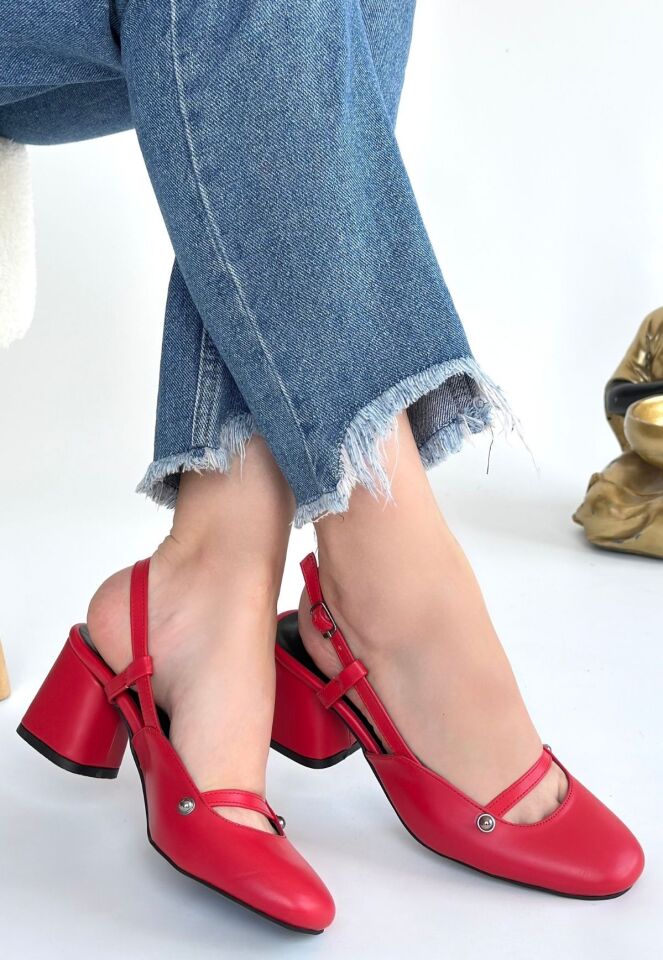 Jecci Kırmızı Cilt Topuklu Ayakkabı