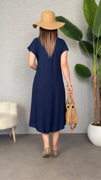 Kadın Kısa Kollu V Yaka Salaş Maxi Boy Elbise