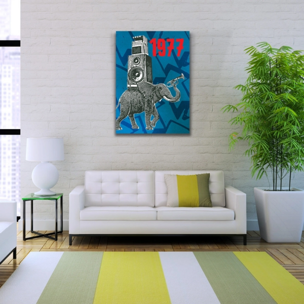 Mavi ve Gri Tonlarda Müzikal Afiş Kanvas Tablo 50 x 70
