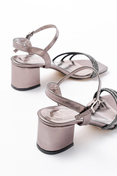 S-889  Platin 3 Bantlı Topuklu Kadın Ayakkabı