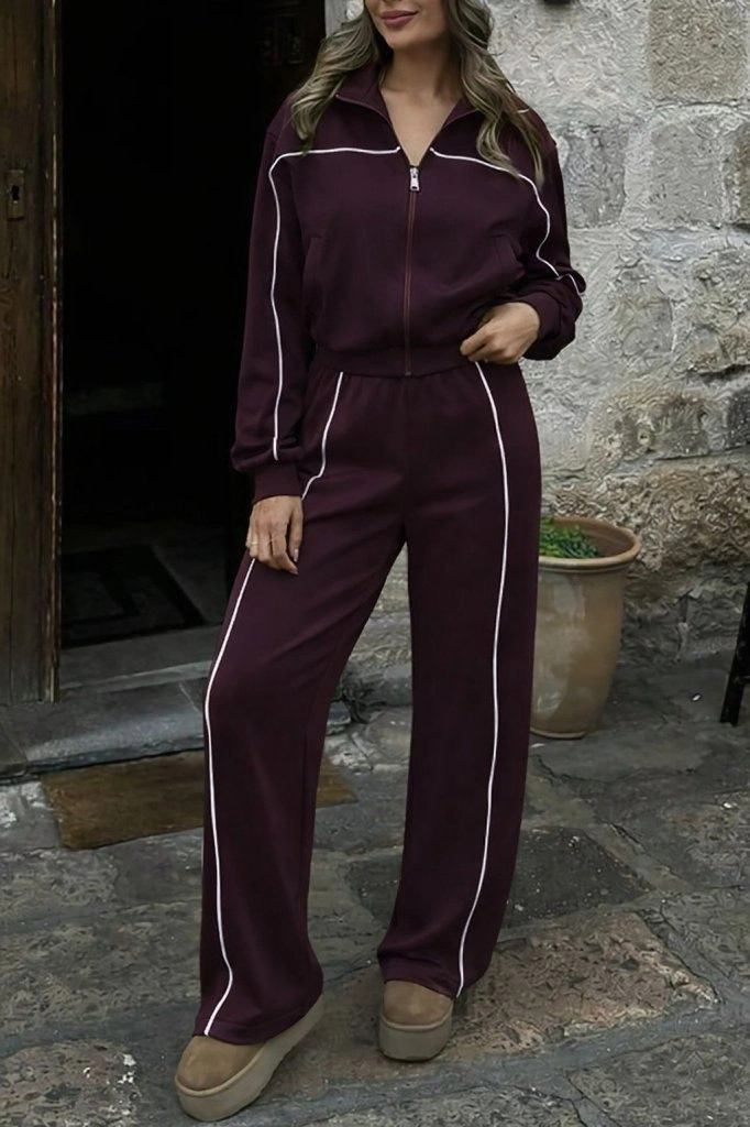 Kadın Uzun Kollu önden Fermuarlı Bluz Ve Pantolon Modal Ikili Takım