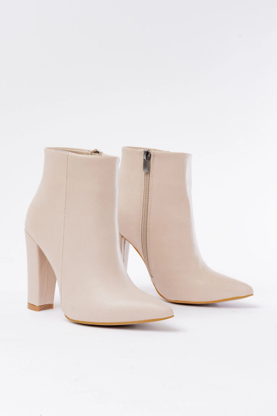 VRT-4801 Bej Yüksek Kalın Topuklu Fermuarlı Kadın Bot