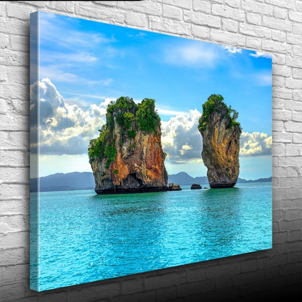 Deniz de İki Adacık, Mavi Tonlarda Fotoğraf Kanvas Tablo 50 x 70