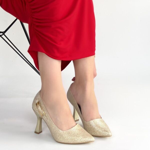 Cerin Gold Saten Simli Topuklu Ayakkabı