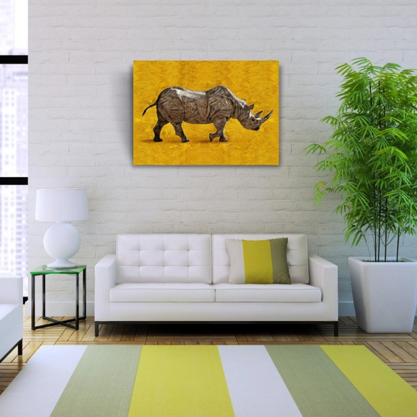 Gergedan , Arka Fon Turuncu Kanvas Tablo 50 x 70